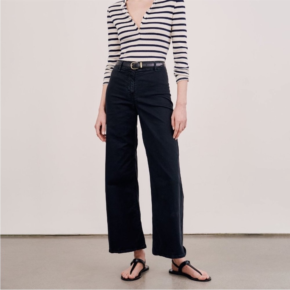 Nili Lotan Megan Pant in Midnight Blue Navy Mid Rise Wide Leg size 10 EUC